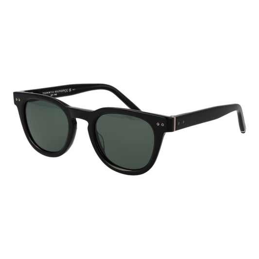 Sunglasses by Tommy Hilfiger for men in acetate and black featuring an stylish full-rim panto frame design with a sophisticated black coloured frame finish and high-performance non-polarized category-3-dark-tint lens.