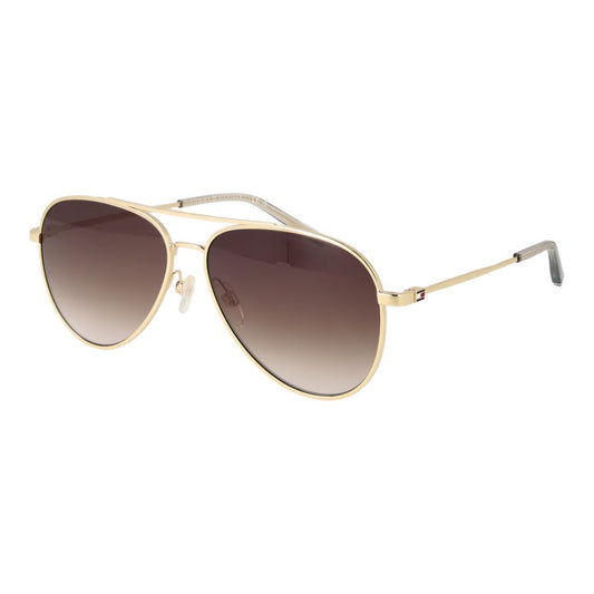 Sunglasses by Tommy Hilfiger for men in metal gold showcases a ethereal silhouette, featuring gold coloured frame aviator full-rim frame design with gradient category-3-dark-tint lens for a ethereal finish.