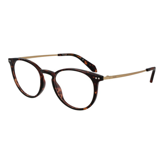 Eyeglasses Frames by Polaroid for unisex in titanium and brown showcases an refined full-frame frame design featuring a sophisticated brown coloured frame for an refined and refined aesthetic.