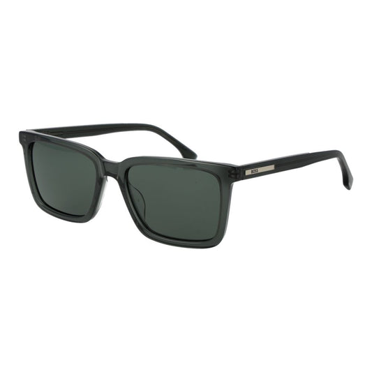 Sunglasses by Hugo Boss for men in acetate multicolor features an timeless rectangle full-rim frame design with green coloured frame frames and non-polarized category-3-dark-tint lens for a timeless finish.