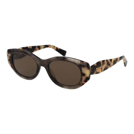 Sunglasses by Missoni for women in acetate brown features a contemporary silhouette, showcasing a contemporary full-rim oval frame design in brown coloured frame with high-performance non-polarized category-3-dark-tint lens.