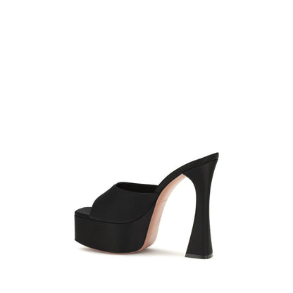 Amina Muaddi Black Calf Leather Bos Taurus Platform Sandals