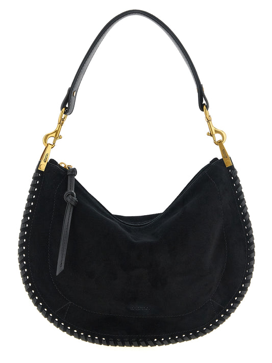 Hobo Handbag by Isabel Marant for women in bos taurus suede cowhide leather black & gold features a signature silhouette, showcasing a secure zipper and signature with versatile shoulder-strap for a sophisticated look.
