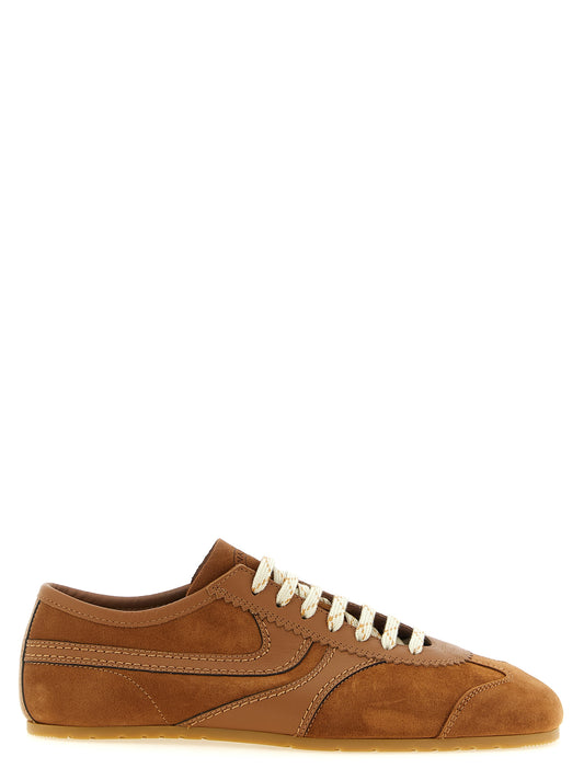Sneakers by Dries Van Noten for men in suede calfskin leather beige & natural features an fashionable silhouette, showcasing the premium Men's Low Top Suede Calfskin Leather Sneakers in a fashionable low-top style that offers a fashionable finish for refined style.