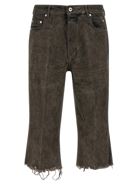 Rick Owens Japanese Men's Straight Leg High Rise Denim Cotton Shorts - Gray Silver