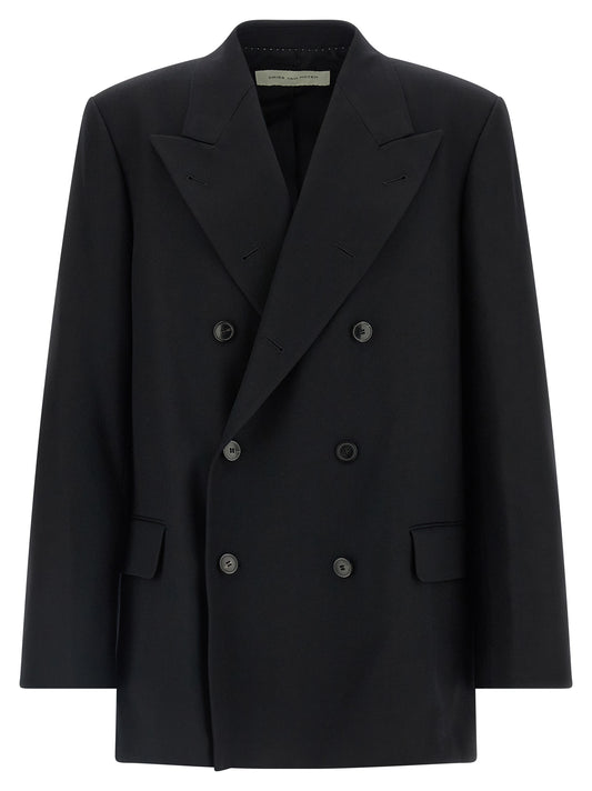 Blazer by Dries Van Noten for men in wool black showcases a discerning silhouette, elegantly detailed with a sophisticated split neckline and premium for a truly discerning finish.