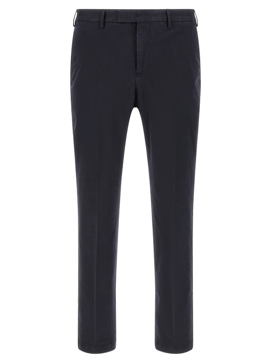 Trousers by PT Torino for men in stretch cotton dark-blue & signature presents a perennial silhouette, meticulously tailored with a cut, long finish, and an elegant .