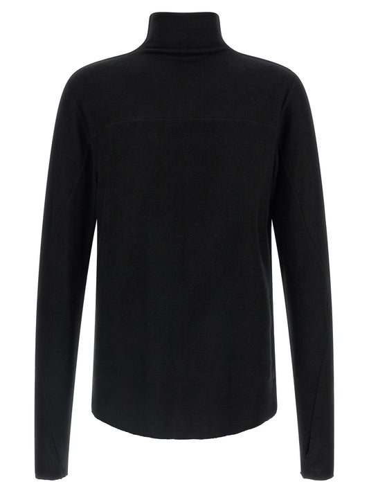 Cardigan by Thom Krom for men in polyester viscose mesh & elastane black & signature features an impeccable silhouette, showcasing a sophisticated turtle high-neck neckline and long-sleeve detail for a truly impeccable finish.