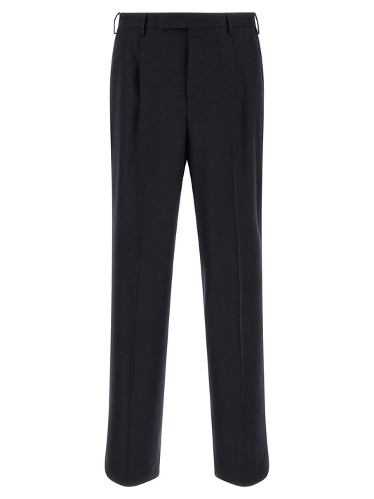 Trousers by PT Torino for men in cashmere & virgin wool black features an sartorial silhouette, showcasing a precise straight-leg and long with a sartorial for a refined look.