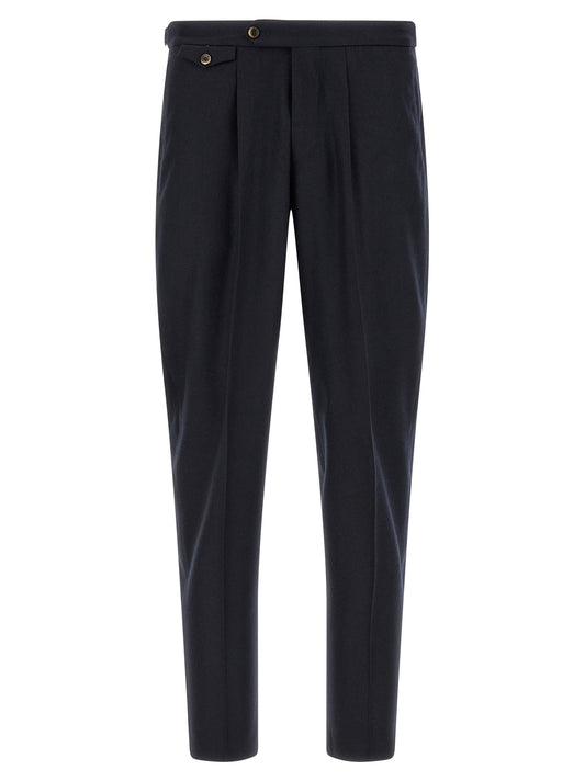 Trousers by PT Torino for men in cashmere & virgin wool black features an on trend silhouette, showcasing a sophisticated tapered-leg with a long and for an on trend finish.