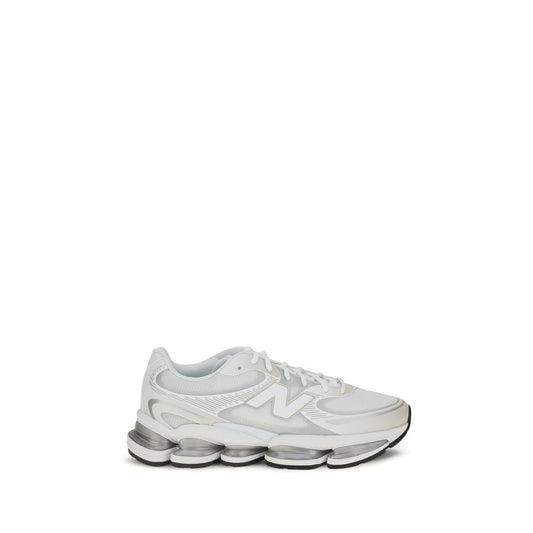 Athletic Sneakers by New Balance for men in polyamide white & signature showcases a architectural silhouette, artfully capturing the essence of the Men's Athletic Polyamide Sneakers with its signature architectural athletic style construction.