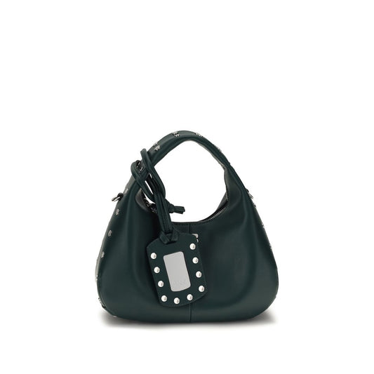 Mini Shoulder Hobo Bag by Ganni for women in polyester polyurethane leather bicolour showcases a enviable silhouette, artfully detailed with a secure zipper, organized single-compartment & cardholder, and versatile shoulder-strap & handle for a enviable look.