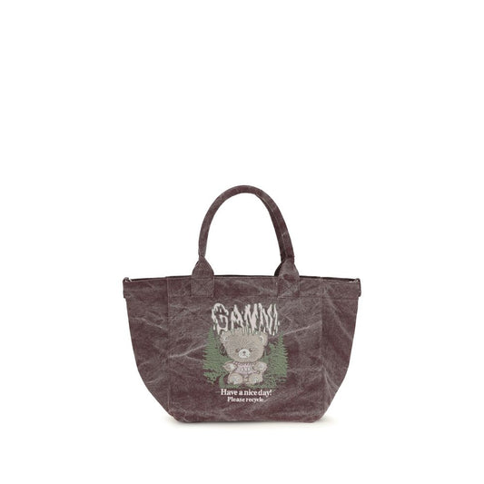 Small Shoulder Tote Bag by Ganni for women in cotton bordeaux features an effortlessly chic silhouette with a secure zipper, ample , and versatile shoulder-strap & handle for effortlessly chic everyday luxury.