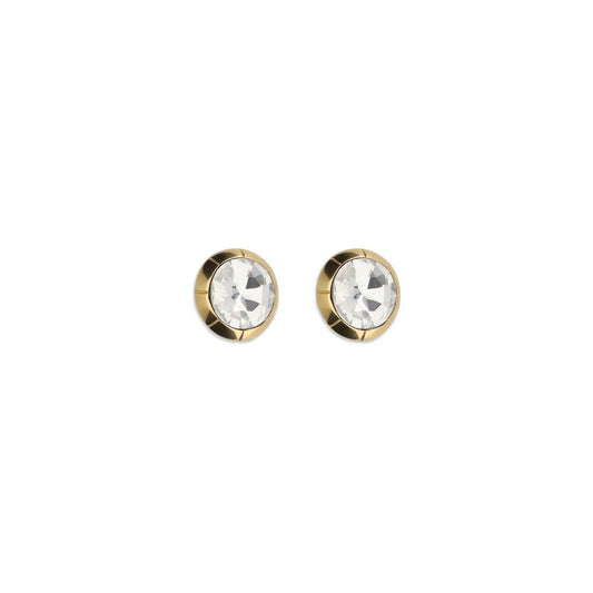 Earrings by Alessandra Rich for women in lace & silk gold & signature showcases a enchanting silhouette, artfully incorporating the intricate clip-on seen in the Women's Clip On Brass Crystal Glass & Gold Earrings.