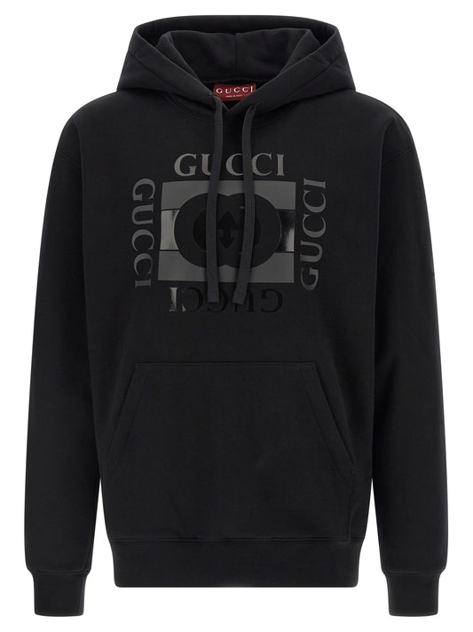 Sweatshirt Hoodie by Gucci for men in cotton black & print features a edgy silhouette, detailed with a edgy hooded neckline and long-sleeve for a refined finish.