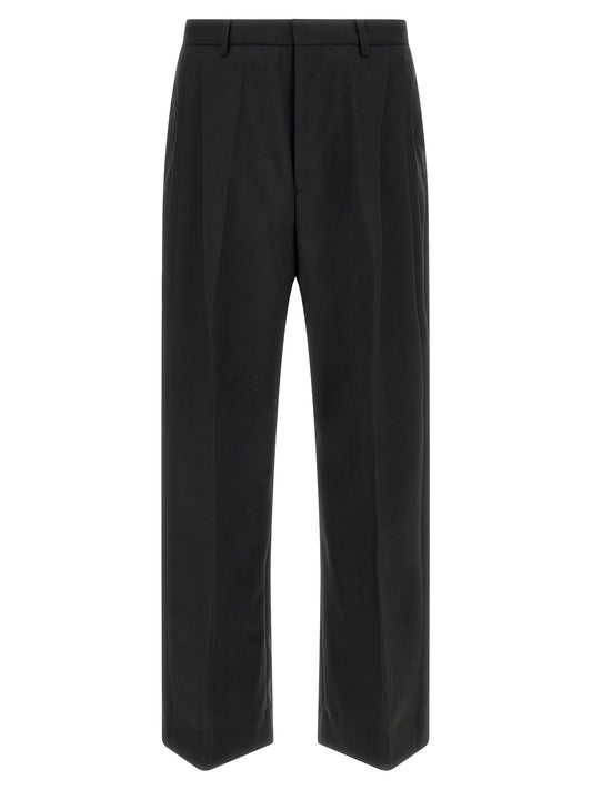 Trousers by Kiko Kostadinov for men in mohair wool black features an on trend silhouette, showcasing a sophisticated straight-leg, relaxed-fit & wide with a long and for an on trend finish.