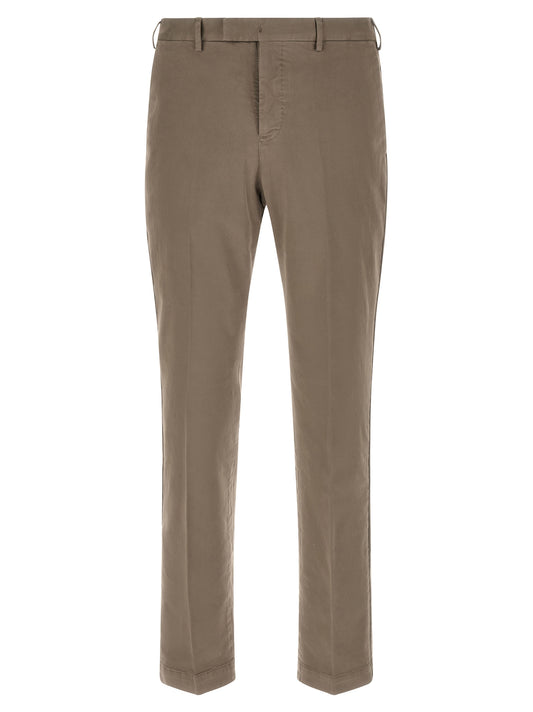 Trousers by PT Torino for men in stretch cotton canvas beige & signature features an sartorial silhouette, showcasing a precise and long with a sartorial for a refined look.