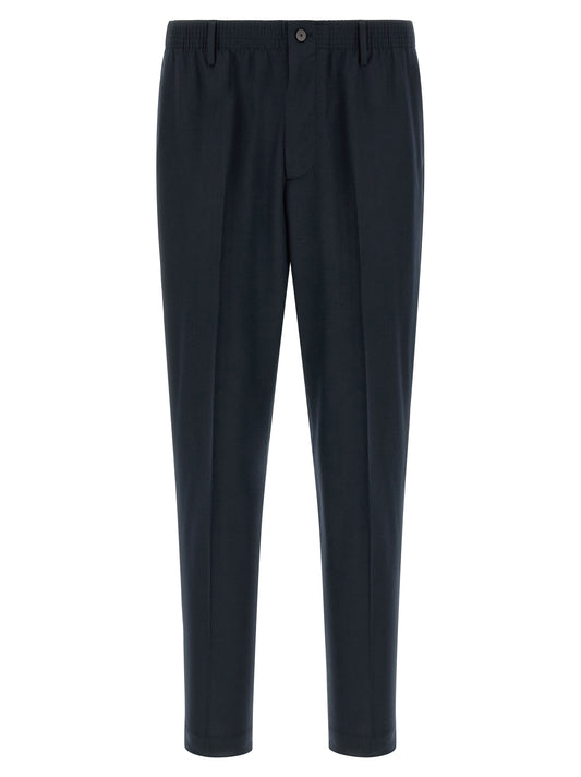 Trousers by CELLAR DOOR for men in virgin wool blue presents a perennial silhouette, meticulously tailored with a tapered-leg & cropped cut, cropped finish, and an elegant .