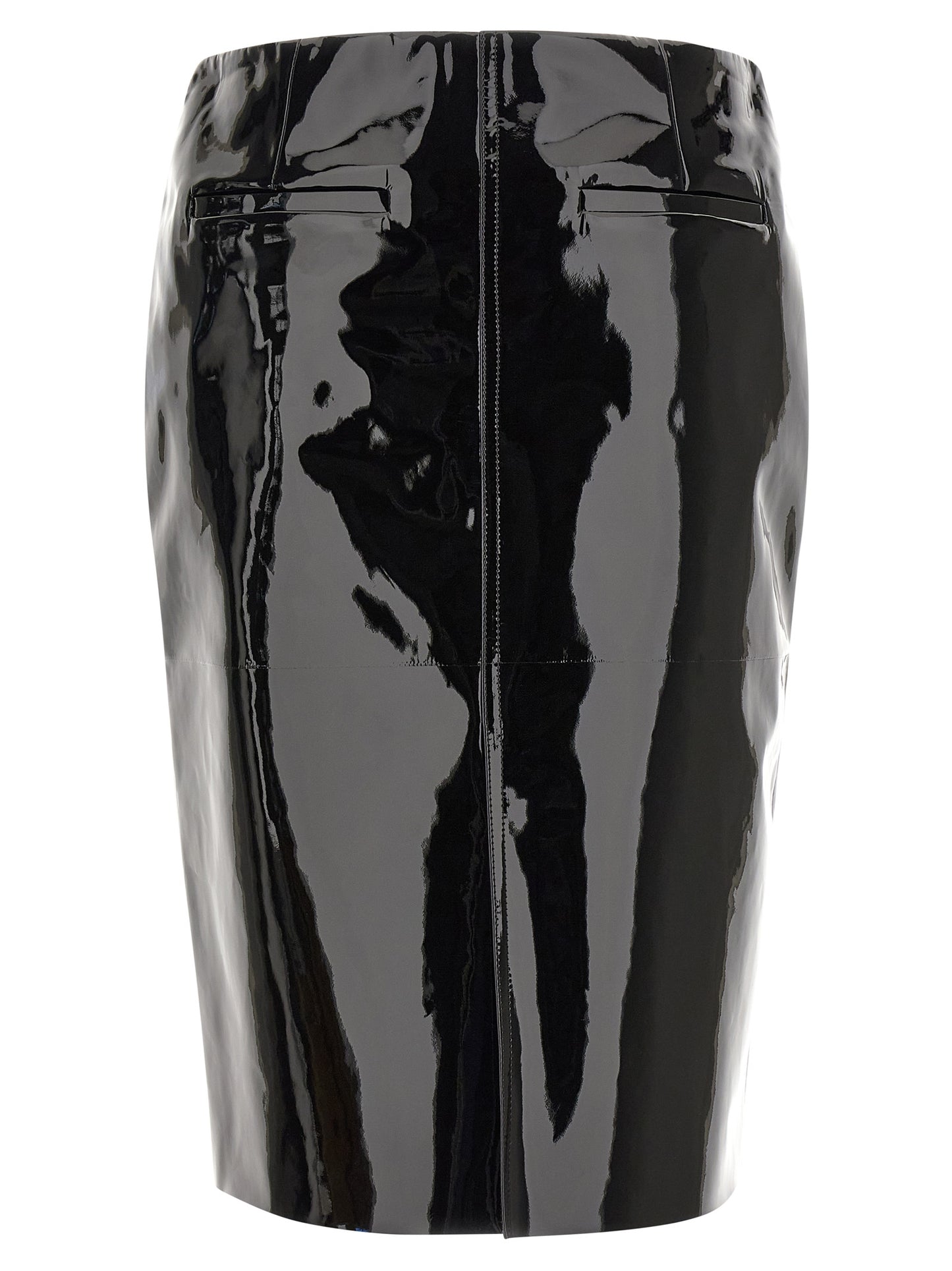Ferragamo Black Lamb Leather Midi Skirt