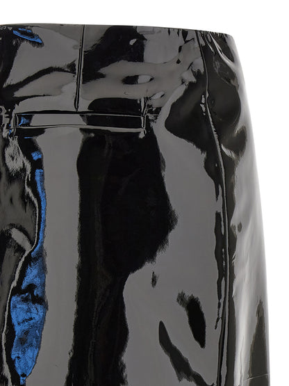 Ferragamo Black Lamb Leather Midi Skirt