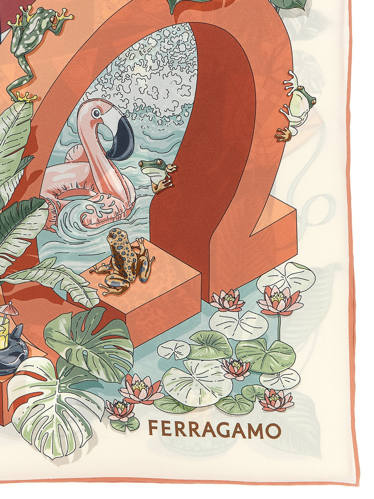 Scarf by Ferragamo for women in silk multicolor & print showcases a on trend silhouette, artfully capturing the on trend essence of the Silk Square Scarf design with a sophisticated finish.