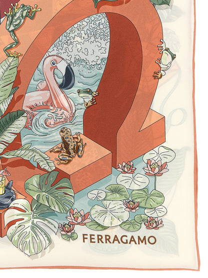 Scarf by Ferragamo for women in silk multicolor & print showcases a on trend silhouette, artfully capturing the on trend essence of the Silk Square Scarf design with a sophisticated finish.