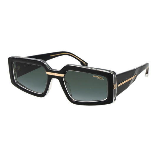 This Sunglasses by Carrera for women in plastic black presents a sumptuous silhouette, showcasing a sumptuous rectangle full-rim frame design in black coloured frame and high-performance non-polarized category-3-dark-tint lens.