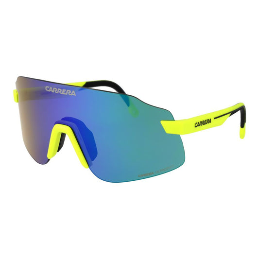 Sunglasses by Carrera for men in polyamide and multicolor presents a enviable silhouette, featuring yellow coloured frame and rimless mono-lens frame design with non-polarized category-3-dark-tint lens for a enviable look.