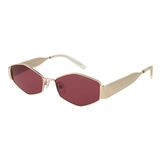 This Sunglasses by Marc Jacobs for women in metal gold presents a sumptuous silhouette, showcasing a sumptuous full-rim frame design in gold coloured frame and high-performance non-polarized category-3-dark-tint lens.