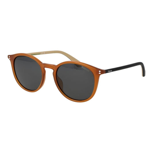 Sunglasses by Polaroid for men in polycarbonate brown features a contemporary silhouette, showcasing a contemporary full-rim panto frame design in brown coloured frame with high-performance polarized category-3-dark-tint lens.