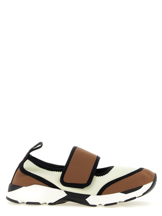Athletic Sneakers by Marni for women in nylon multicolor presents a sleek silhouette, perfectly capturing the slip-on style essence of Women's Slip On Nylon Athletic Sneakers with its sleek design and premium finish.