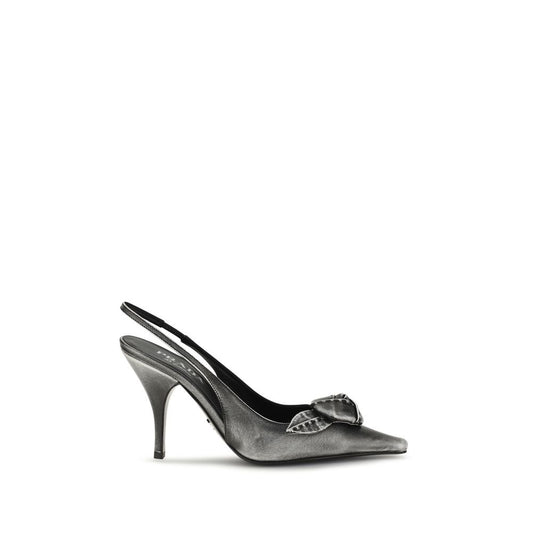 Prada Women's Goatskin Leather High-Heel Slingback Pumps Heels - Gray Floral