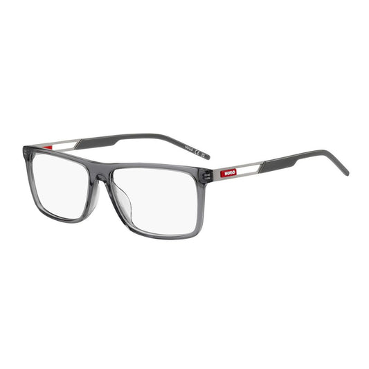 Eyeglasses Frames by Hugo Boss for men in plastic gray showcases a reflective silhouette, artfully incorporating a sophisticated gray coloured frame with a distinct full-frame frame design.