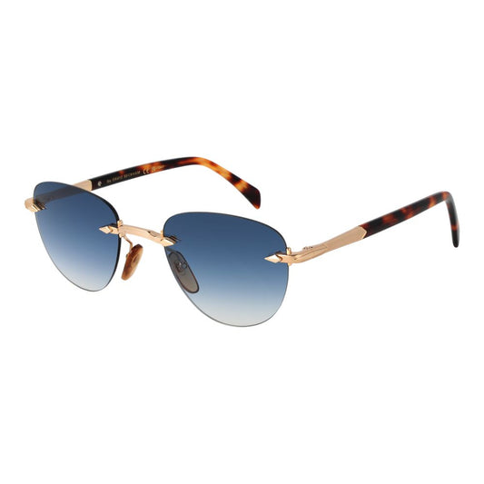 This Sunglasses by David Beckham for men in metal gold presents a sumptuous silhouette, showcasing a sumptuous rimless panto frame design in gold coloured frame and high-performance gradient category-3-dark-tint lens.