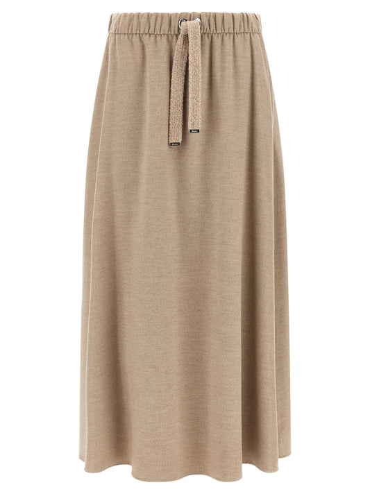 Herno Women's A Line Cashmere Flannel Polyester & Wool Midi Skirt - Beige