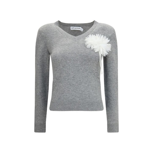 Sweater by Self-Portrait for women in polyamide cashmere & merino wool gray & floral features an tactile silhouette, showcasing a sophisticated v-neck neckline and tactile for a refined finish.