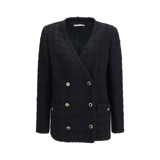 Overcoat by Alessandra Rich for women in cotton tweed linen & acrylic black, patterned & checked presents a luxurious silhouette, showcasing a luxurious and sophisticated for a premium, luxurious look.