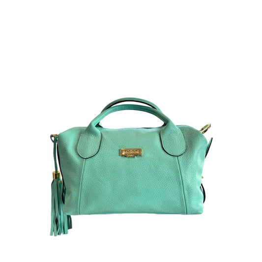 This Handbag by Baldinini Trend for women in cowhide leather and turquoise presents a sculptural silhouette featuring a secure , ample , and versatile for a sculptural finish.