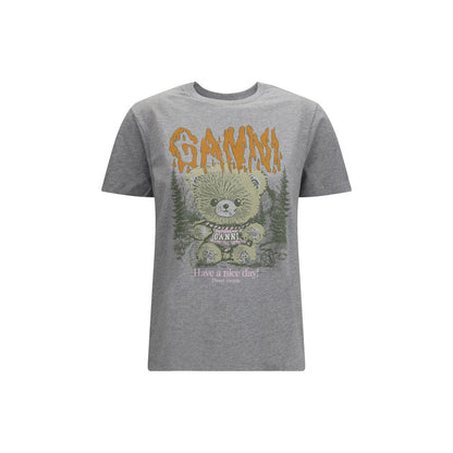 Ganni Gray Cotton T-Shirt