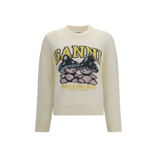 Sweatshirt by Ganni for women in polyamide merino & alpaca wool beige presents a smart casual silhouette, featuring a smart casual crew neckline and long-sleeve for a sophisticated look.