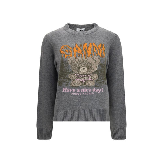 Sweatshirt by Ganni for women in polyamide & merino wool gray presents a smart casual silhouette, featuring a smart casual crew neckline and long-sleeve for a sophisticated look.