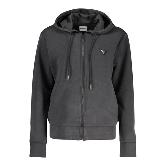 Sweatshirt Hoodie by Guess Jeans for women in modal polyester & spandex black features a authentic silhouette, showcasing a sophisticated hooded neckline and authentic long-sleeve detail for a refined finish.