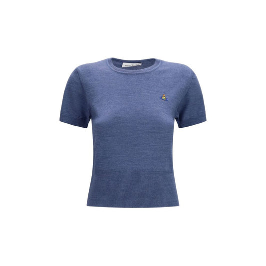 Sweatshirt by Vivienne Westwood for women in merino wool blue & multicolor features an magnificent silhouette, showcasing a sophisticated round neckline and short-sleeve detail for a truly magnificent finish.