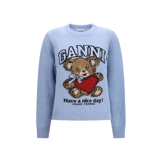 Sweatshirt by Ganni for women in polyamide & merino wool blue & print features an magnificent silhouette, showcasing a sophisticated crew neckline and long-sleeve detail for a truly magnificent finish.