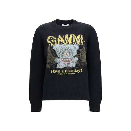 Sweatshirt by Ganni for women in polyamide & merino wool black & print features an exquisite silhouette, showcasing long-sleeve and round neckline details for a exquisite look.