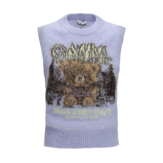 Sweatshirt by Ganni for women in alpaca merino wool & nylon blue features a unrivaled silhouette with a refined crew neckline and unrivaled sleeveless detailing for a sophisticated look.