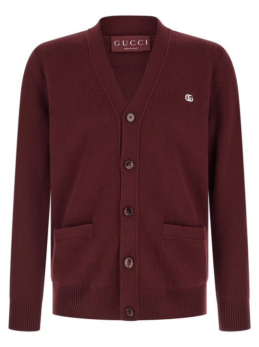 Cardigan by Gucci for men in cashmere bordeaux showcases a luxurious silhouette, meticulously detailed with a sophisticated wrap v-neck neckline and for a refined finish.