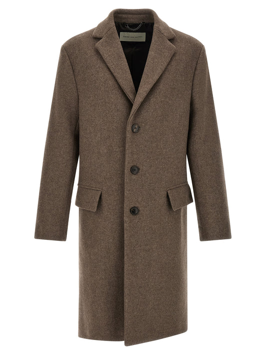 Overcoat by Dries Van Noten for men in polyamide & wool brown features a contemporary silhouette showcasing a contemporary and refined pockets for a sophisticated finish.
