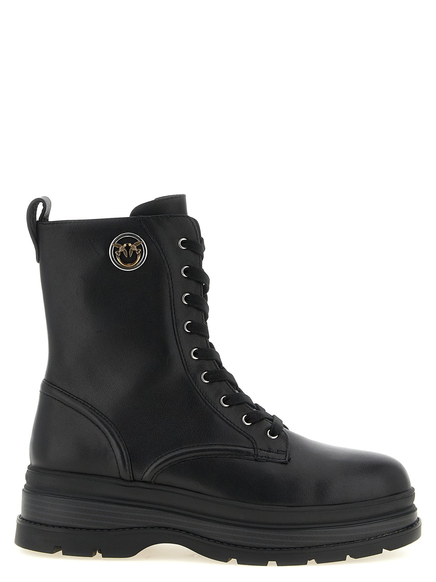 PINKO Black Cowhide Lace-Up Boots