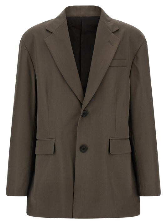 Blazer by SSSTEIN for men in wool beige, brown & olive showcases a polished silhouette, highlighted by a refined single-breasted neckline and polished for a sophisticated finish.